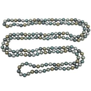 Super Long Grey Tones Glass Pearl Necklace